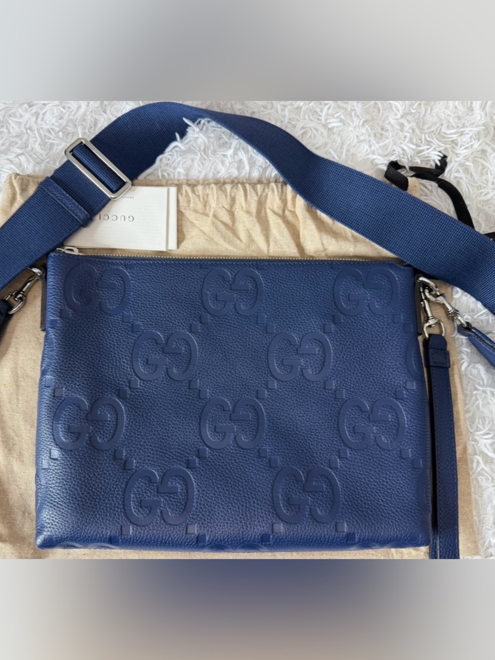 Gucci Jumbo GG Embossed Blue Messenger Bag